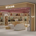 Modern Shopping Mall Store With Handbag Display Shelves And Marble Counters
