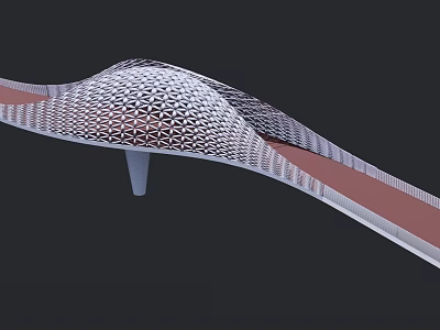 Modern Bridge With Unique Mesh Structure Curved Design Red Deck And Support Pillar 3d model