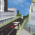 Urban Road Infrastructure With Traffic Lanes Vehicles Sidewalks Green Belts And Buildings