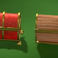 Wooden and Red Leather Chests with Gold Accents Locks and Decorative Feet