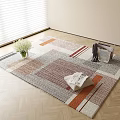 Modern Multicolor Square Rug With Geometric Patterns On Wooden Floor Featuring White Vase And Magazines
