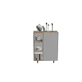 Modern Light Wood And White Sideboard With Open Shelves Dishes Vase And Books