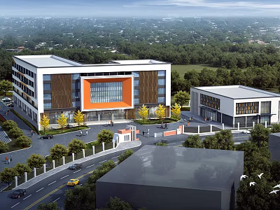 Modern School Building Exterior Design With Glass Curtain Wall Multiple Floors And Green Surroundings 3d model