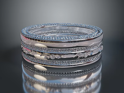 Elegant Luxurious Silver Layered Bracelet With Intricate Diamond And Gemstone Designs 3d model