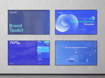 Multiple Televisions Displaying Brand Toolkit PPT Template Data Charts and University Project 3d model
