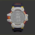 Stylish Sports Watch With Blue Digital Dial Red Yellow Strap And Metallic Case Design