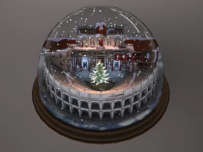 Decorative Ornament Set With Snow Globe Snow Scene Building And Christmas Tree 3d model