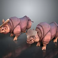 Two Purple Rhinoceros 3D Models in Cartoon Style with Smooth Surfaces and Shiny Details