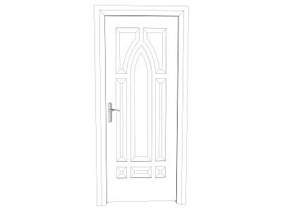 Classic Hinged Door With Ornate Panel Design And Metal Door Handle 3d model