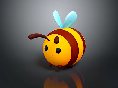 Cute Cartoon Bee With Yellow Brown Stripes And Blue Wings 3D Model On Gray Background 3d model