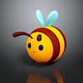 Cute Cartoon Bee With Yellow Brown Stripes And Blue Wings 3D Model On Gray Background