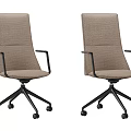 Stylish light brown fabric office chairs with black armrests and five-star caster bases