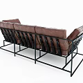 Multi Seat Leather Sofa with Black Metal Frame Modern Design and Comfortable Backrest 3d model