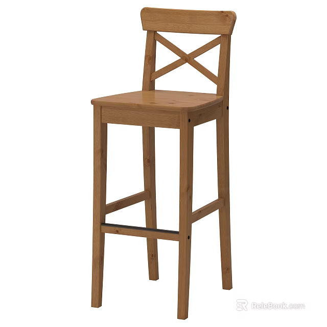 Wooden Bar Stool With Cross Back Design For Kitchen Bar Space 3d model 