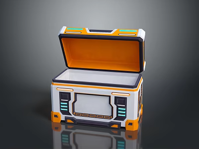 Modern Futuristic Storage Box With Open Lid Orange Interior And Green Accents 3d model