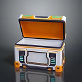 Modern Futuristic Storage Box With Open Lid Orange Interior And Green Accents