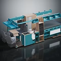 Blue Multifunctional Furniture Design For Compact Space With Integrated Table Chair Kitchen Sink Storage Cabinets