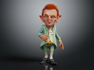 Animated Fantasy Game Movie Character With Red Hair Pointed Ears Light Blue Coat White Shirt 3d model