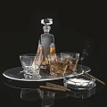 Crystal Liquor Decanter And Glasses On Tray At Outdoor Terrace
