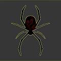Black Spider With Red Flame Pattern On Abdomen And Long Legs Design
