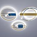 Modern Circular Ceiling Lights With Blue And Gold Elements And Illuminated Strips 3d model
