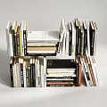 Books And Magazines Arranged On Modern Bookshelf With Stacked Layers And Colorful Covers