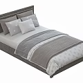 Modern Single Bed with Gray Upholstered Headboard Soft Pillows and Star Patterned Quilt 3d model