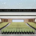 School Modern Lecture Hall Interior With Green Seats Geometric Wall Decor And Unique Ceiling Lighting