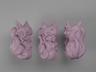 Artistic Purple Fox Sculptures Featuring Curled Tails And Floral Details 3d model