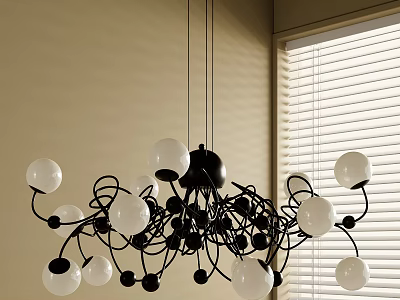 Modern Chandelier With Black Metal Frame And Multiple White Globe Bulbs 3d model