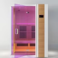 Commercial Sauna Equipment With Glass Door Wooden Interior Purple Lighting And Control Panel