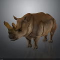 Reddish Brown Rhinoceros Standing With Two Horns On Gray Background And Reflection 3d model