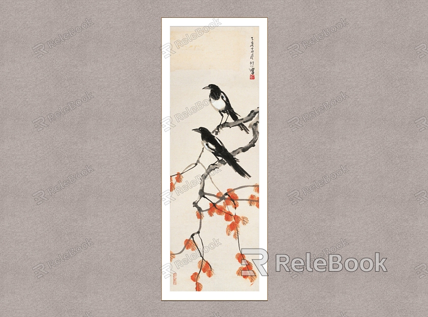 New Chinese Animal Painting Xu Beihong Double Happiness Figure model