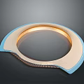 Curved Weapon Design With Blue Edge Gold Inner Ring And Beige Metallic Panel