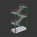 Metal Multi Level Staircase Design With Metal Handrails And White Base Structure 3d model