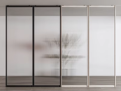 Modern Interior Sliding Doors With Black And Silver Frames And Frosted Glass Design 3d model