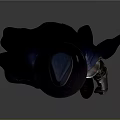 Man in Black Hat Dark Blue Cape Black Leather Outfit with Boots on Gray Background