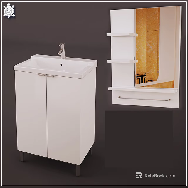 White Bathroom Vanity Cabinet With Sink Mirror And Storage Shelf 3d model 