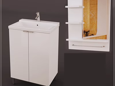 White Bathroom Vanity Cabinet With Sink Mirror And Storage Shelf 3d model