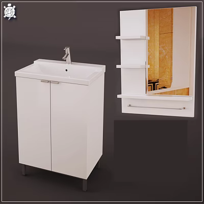 White Bathroom Vanity Cabinet With Sink Mirror And Storage Shelf 3d model