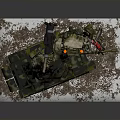 Green Camouflage Military Vehicle Model With Tracks Mechanical Arm Weapon And Snow Dirt On Base