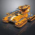 Orange Tracked Armored Weapon Vehicle with Large Cannon and Military Design