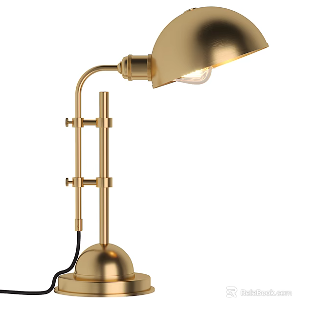 Golden Metal Table Lamp With Curved Arm And Spherical Base Design 3d model 