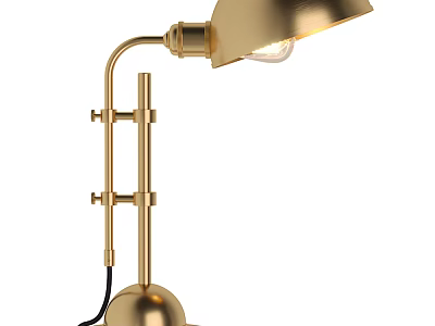 Golden Metal Table Lamp With Curved Arm And Spherical Base Design 3d model