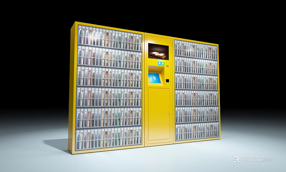 Commercial Yellow Vending Machine With Multiple Compartments And Digital Screen 3d model
