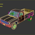 Classic Blue And Black Pickup Truck With Open Bed And Vintage Design