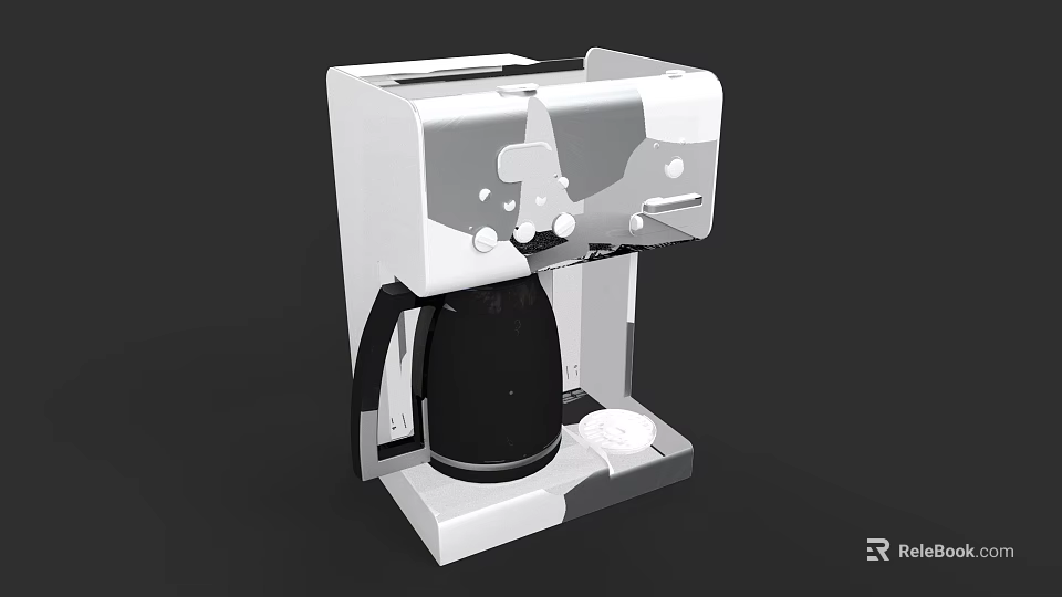 White And Black Coffee Maker With Black Pot And Control Panel As Kitchen Appliance 3d model 