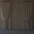 Beige Curtains With Sheer Layers Tassel Ties And Potted Plant In Interior