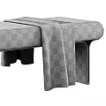 Modern Upholstered Bench With Beige Cushion Gray Blanket And Wooden Black Legs