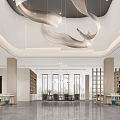 Modern Property Sales Office Interior With Building Model Large Screen And Chandelier